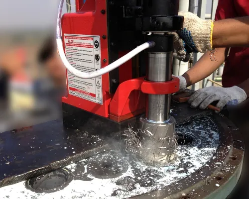 Drilling a flange on site