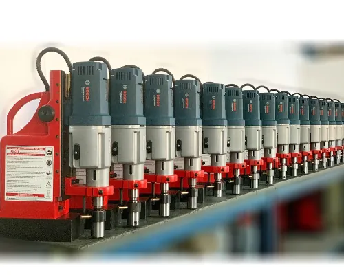 Magnetic drills on the assembly bench